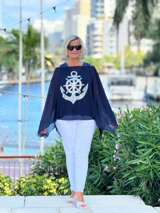 SWAROVSKI  CRYSTAL NAVY ANCHOR STATEMENT TOP