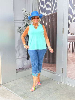 TAILORED AQUA BLUE V-NECK