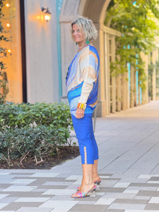 EMBELLISHED  LATTICE CAPRI COBALT LULU-B