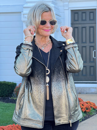 Women's Metallic Ombre Faux Suede Moto Jacket