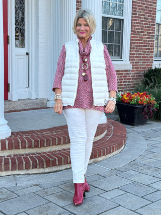 Women's Cowl Neck Spacedye Chenille Knit Top CHERRY