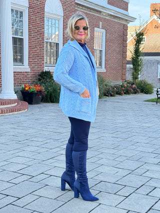 CARDIGAN PLUSH SOFT BLUE CARDIGAN SWEATER
