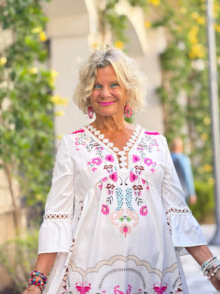 V-neck lace patchwork complete with printed dress Cathys Place