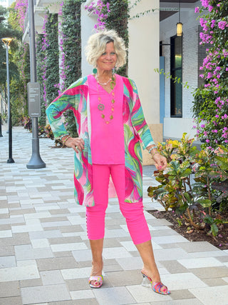 EMBELLISHED LATTICE CAPRI HOT PINK LULU-B