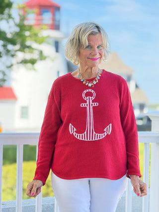 DOCKSIDE RED NAUTICAL STRIPE ANCHOR LULU-B