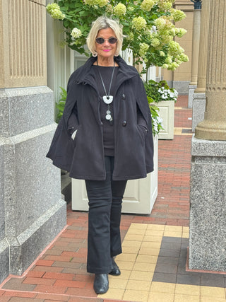 Black Womens Cape Poncho Coat