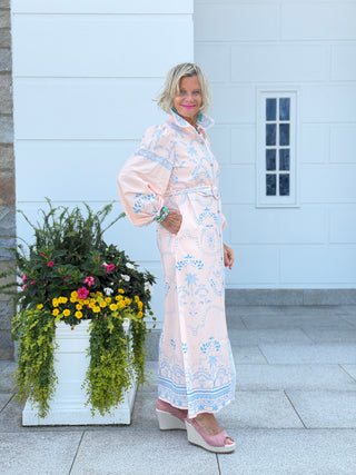 Women Summer Boho Tropical Cotton Linen Maxi Dress with Belt CATHYS RESORTWEAR