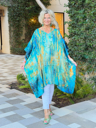 Teal & Gold Abstract Modal Kaftan Cathys Place