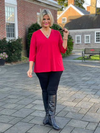 LULU-B RED TAILORED V SLEEVE TOP