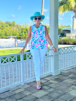 PINK PETALS RUFFLE SLEEVELESS