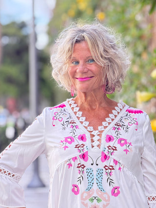 V-neck lace patchwork complete with printed dress Cathys Place