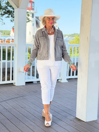 LULU B SILVER CHAMBRAY LINEN JACKET LULU-B