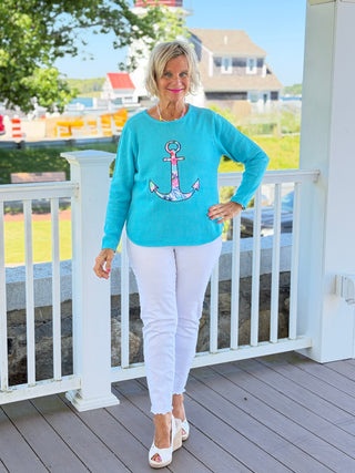 BEACH CLUB AQUA CAPE COD ANCHOR SWEATER LULU-B
