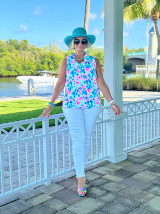 PINK PETALS RUFFLE SLEEVELESS