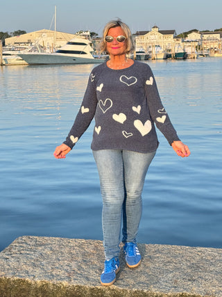 NAVY HEART CHENILLE SWEATER
