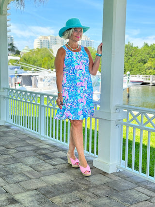 SPLASH OF PINK  HALTER RUFFLE DRESS