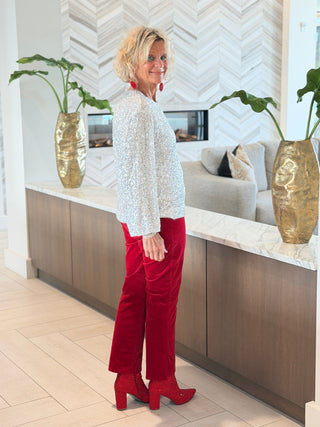 LONG SLEEVE CREW NECK SEQUIN BOXY TOP Cathys Place