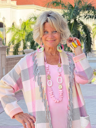 Women's Luxe Plaid Fringed Sweater Cardigan Cathys Place