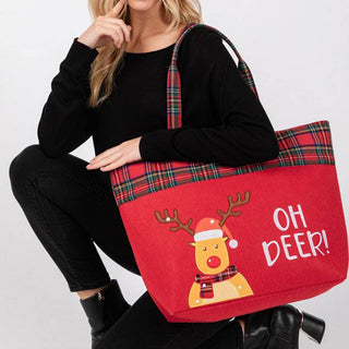 Oh Deer Letter Reindeer Christmas Tote Bag