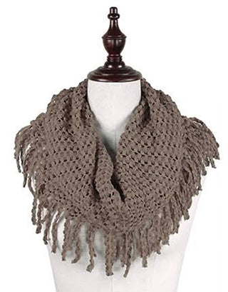 Warm Solid Mini Tube Infinity Scarf With Fringes Cathys Place