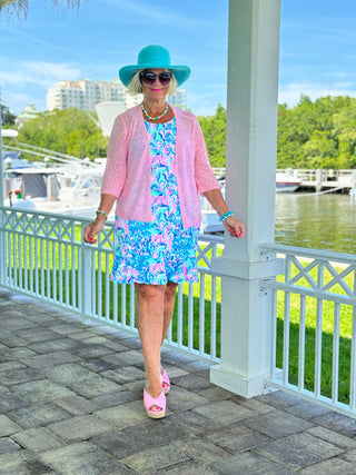 SPLASH OF PINK  HALTER RUFFLE DRESS