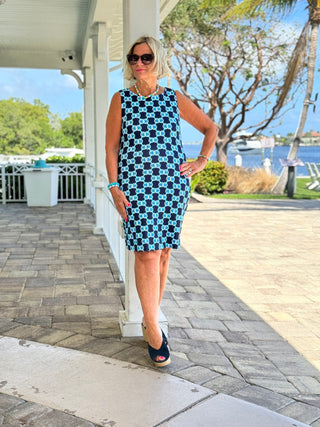 BLUE MEDALLION SHIFT DRESS