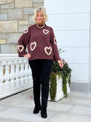 Heart Mock Neck Knit SweateR CHARLIE B