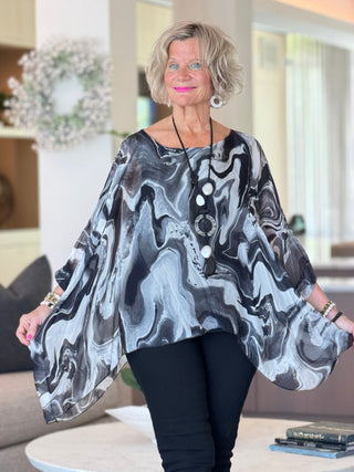 Black Swirl Silk Top Cathys Place