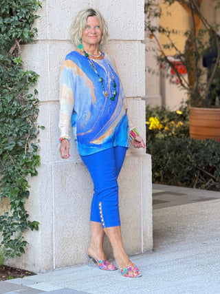 EMBELLISHED  LATTICE CAPRI COBALT LULU-B