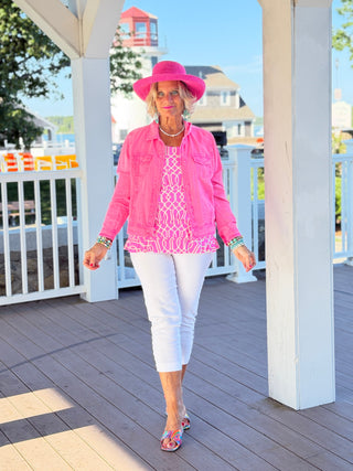 LULU B CHAMBRAY HOT PINK LINEN JACKET LULU b