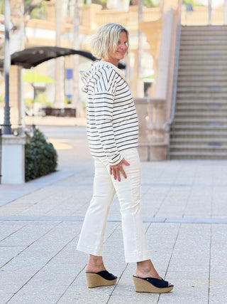 V-Neck Striped Hoodie - Navy CHARLIE B