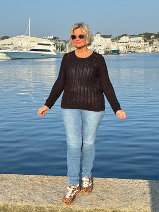 LULU-B BLACK CABLE CREW NECK SWEATER
