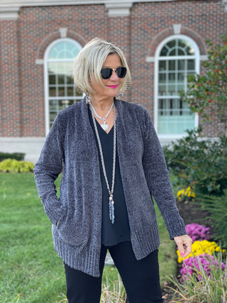 LULU-B CHARCOAL CHENILLE CARDIGAN