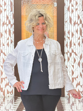 LULU-B WHITE METALLIC LINEN JACKET - Cathys Place