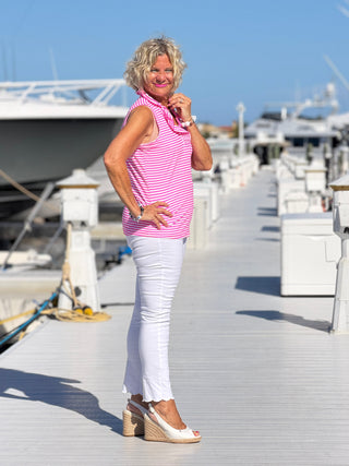 MARINA PINK STRIPE RUFFLE TOP LULU-B