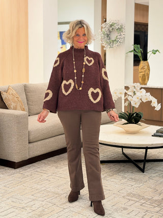 Heart Mock Neck Knit SweateR CHARLIE B