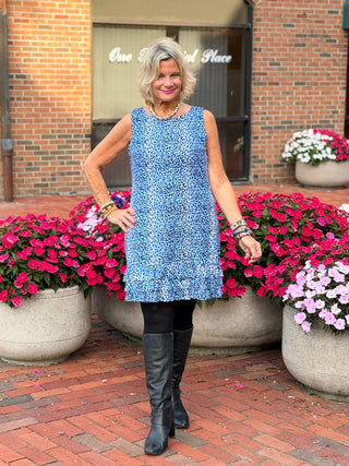 LULU B SPARKLING BLUE SHIFT RUFFLE DRESS LULU-B
