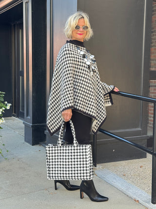 Houndstooth Knit Poncho Cape