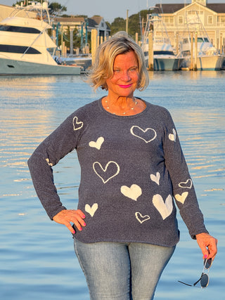 NAVY HEART CHENILLE SWEATER
