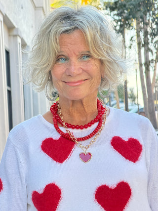 LULU B WHITE FUZZY HEART SWEATER