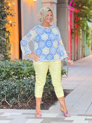 Azure Hexagon Crochet Sweater CHARLIE B