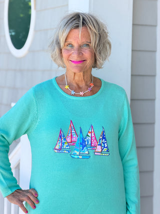 BEACH CLUB  SEAFOAM SAILBOAT SWEATER LULU-B