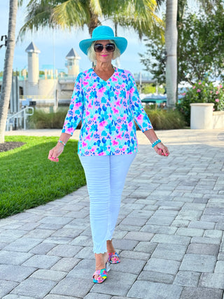 PINK PETALS V NECK TOP