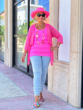 HOT PINK MESH RUFFLE WRAP