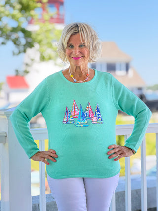 BEACH CLUB  SEAFOAM SAILBOAT SWEATER LULU-B