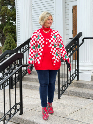 LDC Checkered Christmas Tree Pattern Button Sweater Cardigan Cathys Place