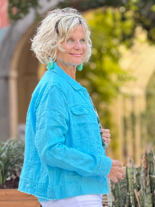 LULU-B AQUA METALLIC LINEN JACKET LULU b