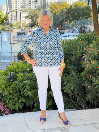 LULU B OCEAN TREASURES COLLAR SLEEVE TOP LULU-B