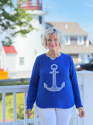 DOCKSIDE NAUTICAL COBALT STRIPE ANCHOR SWEATER LULU-B