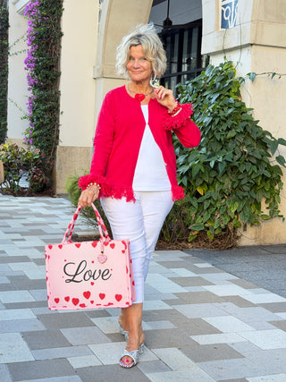 LULU B RED FRINGE CASHMERE SWEATER